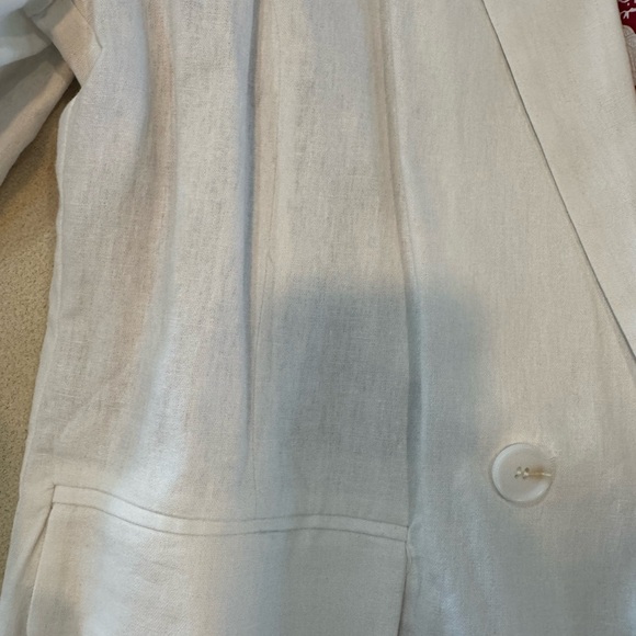 White linen blazer with red and white blouse - Picture 3 of 7